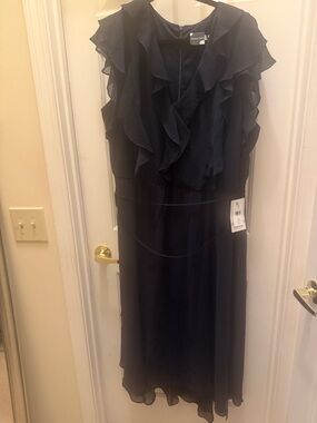 belk Navy Ruffled Sleeveless Midi Dress